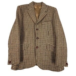 VTG Harris Tweed Gurtex Blazer Sport Coat Mens 38 Brown Houndstooth Wool Vintage